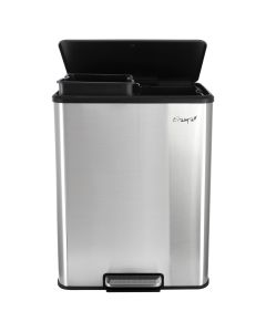 Elama 60 Liter 2 Compartment Large 8 Gallon Split Stainless Steel Step Trash Bin with Slow Close Mechanism