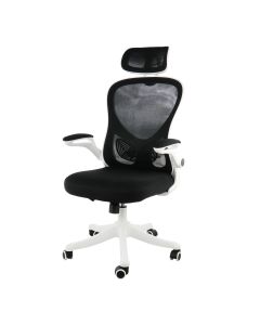 Elama High Back Adjustable Mesh and Fabric Office Chair in White and Black with Adjustable Head Rest