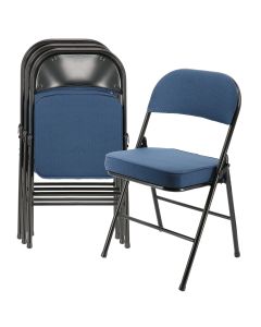 Elama 4 Piece Metal Folding Chair with 2.2 Inch Padded Seats in Dark Blue