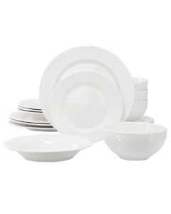 Elama Kim 16 Piece Hobnail Double Bowl Porcelain Dinnerware Set in White