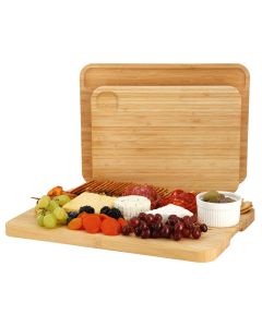 MegaChef 3 Piece Bamboo Cutting, Prep and Serving Boards