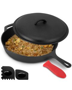 MegaChef 12 Inch Pre-Seasoned Cast Iron Skillet with Cast Iron Lid