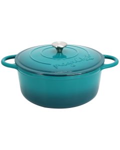 MegaChef 6.35 Quart Round Enameled Cast Iron Dutch Oven with Self Basting Lid in Teal