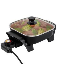 MegaChef 8 Inch Electric Skillet with Lid in Black with Copper Coating
