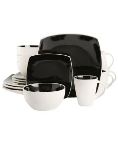 Gibson Elite Soho Lounge 16 Piece Stoneware Dinnerware Set in Black/White