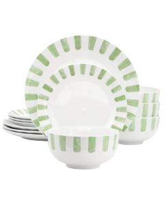 Gibson Home Pacific Waves 12 Piece Round Ceramic Dinnerware Set in Green