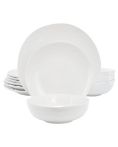 Gibson Home Aspen Drift 12 Piece Organic Round Ceramic Dinnerware Set in White