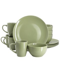 Gibson Home Everyday Plus 12 Piece Stoneware Dinnerware Set in Sage Green