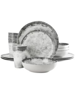 Gibson Elite Organic Decal 16 Piece Melamine Dinnerware Set in Gray