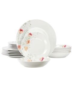 Elama Poppy 18 Piece Porcelain Dinnerware Set, Service for 6