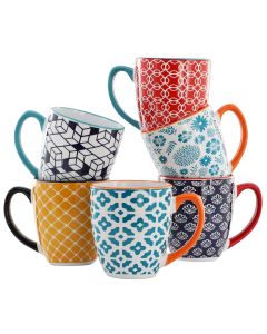 Elama Rory 6 Piece 16 Ounce Assorted Design Stoneware Mug Set in Assorted Colors