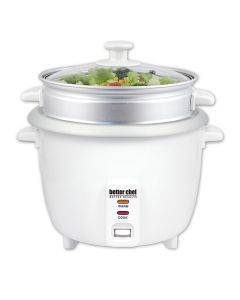 Better Chef 5 Cup Rice Cooker with Food Steamer Attachment in White