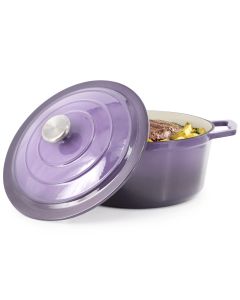 MegaChef 5 Quarts Round Enameled Cast Iron Casserole with Lid in Gradient Purple