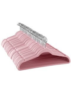Elama Home 100 Piece Velvet Slim Profile Heavy Duty Felt Hangers with Stainless Steel Swivel Hooks in Pink